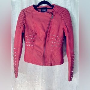 Moto Red Studded Vegan Leather Jacket~  Size Small
